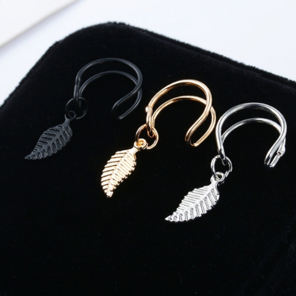 Ear Cuff Leaf Feather Pendant Earring